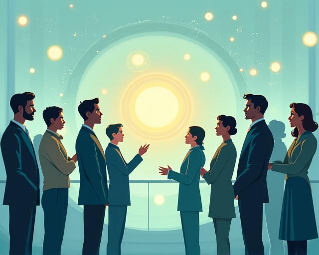 未来のコンセプトを議論する多様なチームの抽象的なイラスト